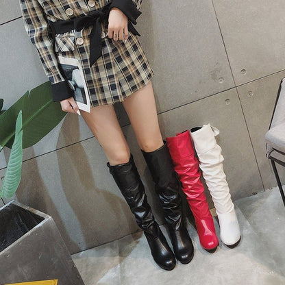 Knee High Ruched Bow Boots