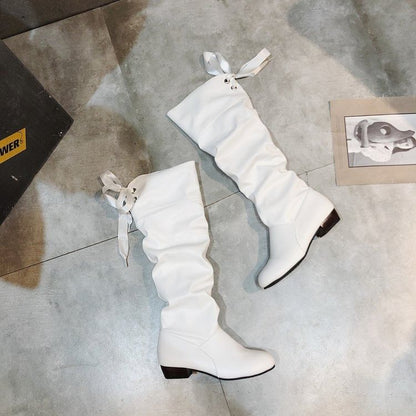 Knee High Ruched Bow Boots