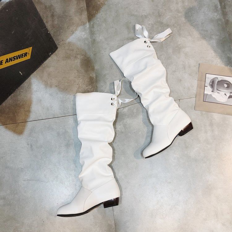 Knee High Ruched Bow Boots