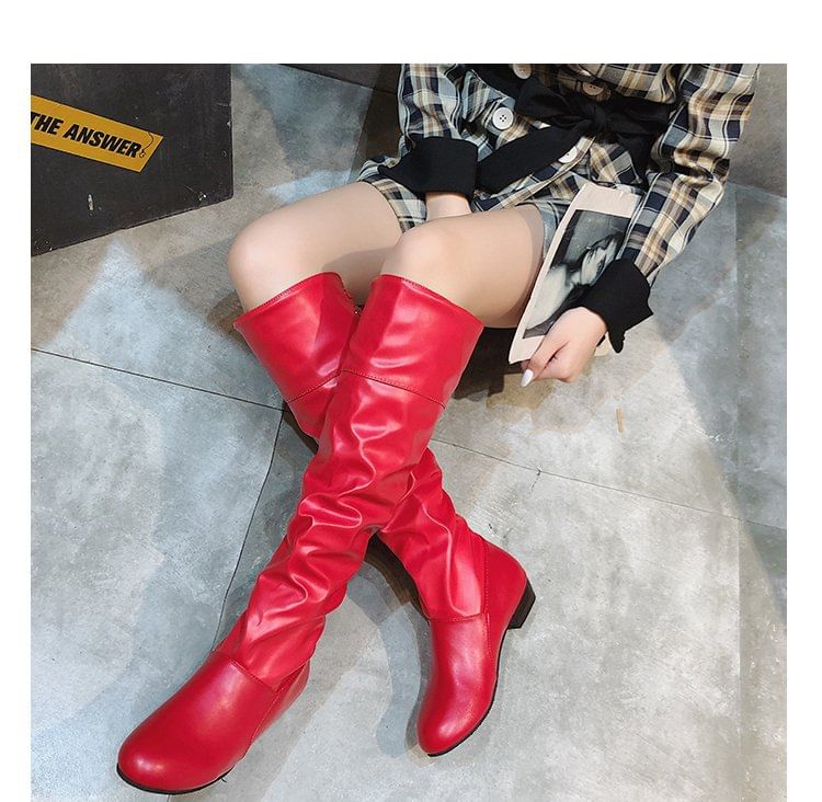 Knee High Ruched Bow Boots