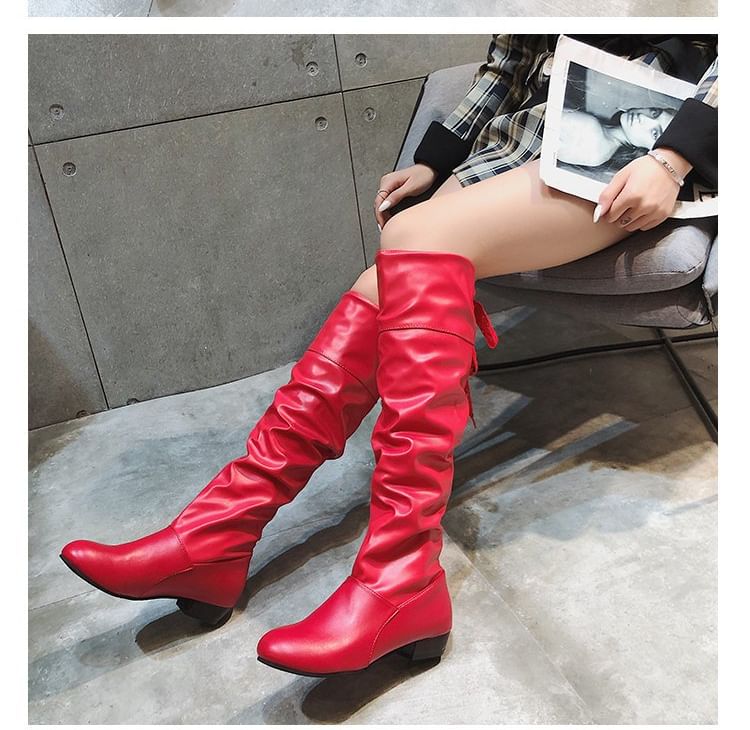Knee High Ruched Bow Boots