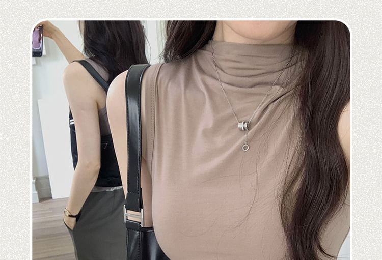 Neck Top Mock Plain Sleeveless