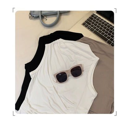 Neck Top Mock Plain Sleeveless