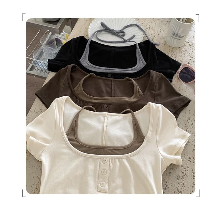 Two-Piece Tone Mock Short-Sleeve Two Top