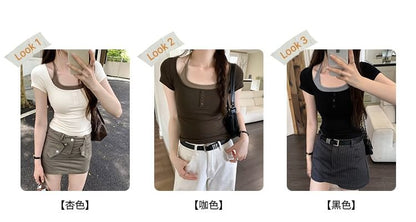 Two-Piece Tone Mock Short-Sleeve Two Top