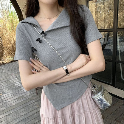 Short-Sleeve Plain Asymmetrical Top