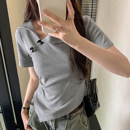 Short-Sleeve Plain Asymmetrical Top