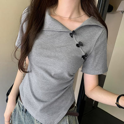 Short-Sleeve Plain Asymmetrical Top
