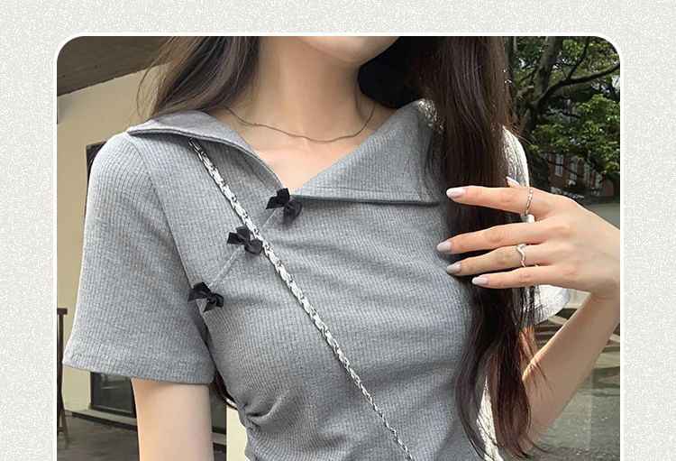 Short-Sleeve Plain Asymmetrical Top