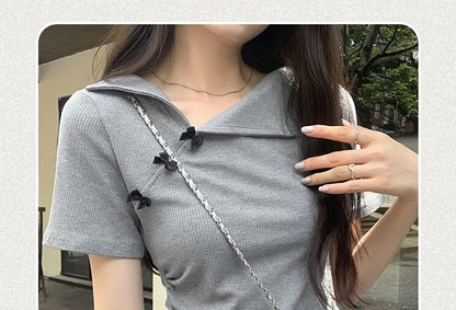 Short-Sleeve Plain Asymmetrical Top