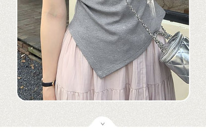 Short-Sleeve Plain Asymmetrical Top