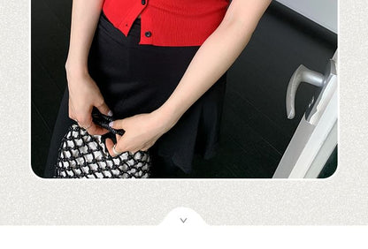 V-Neck Plain Sleeveless Button-Up Top