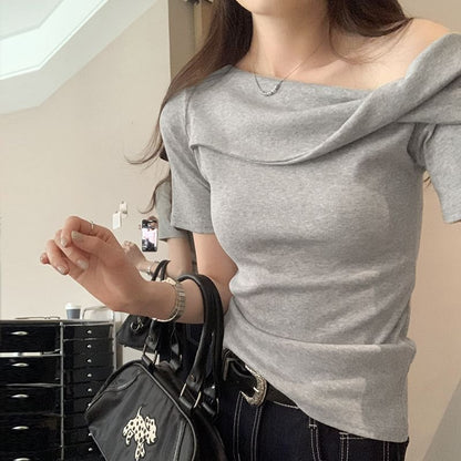 Sleeve Top Off Plain Shoulder Short