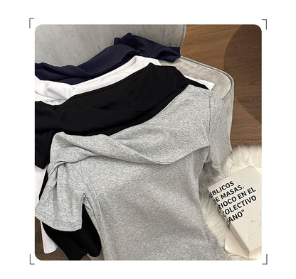 Sleeve Top Off Plain Shoulder Short