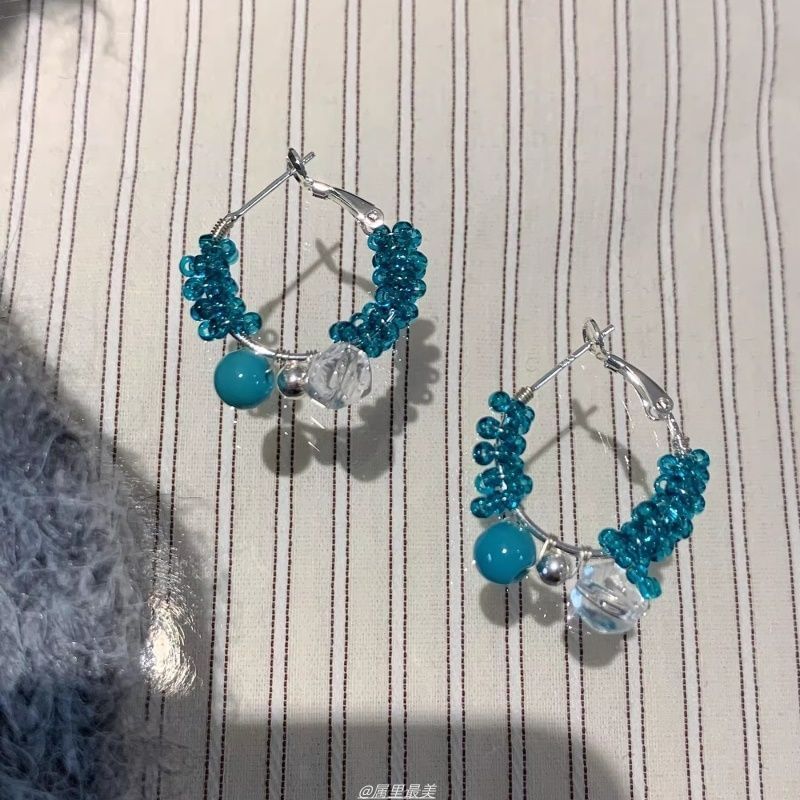 Faux Leverback Earring Hoop Gemstone Alloy Bead