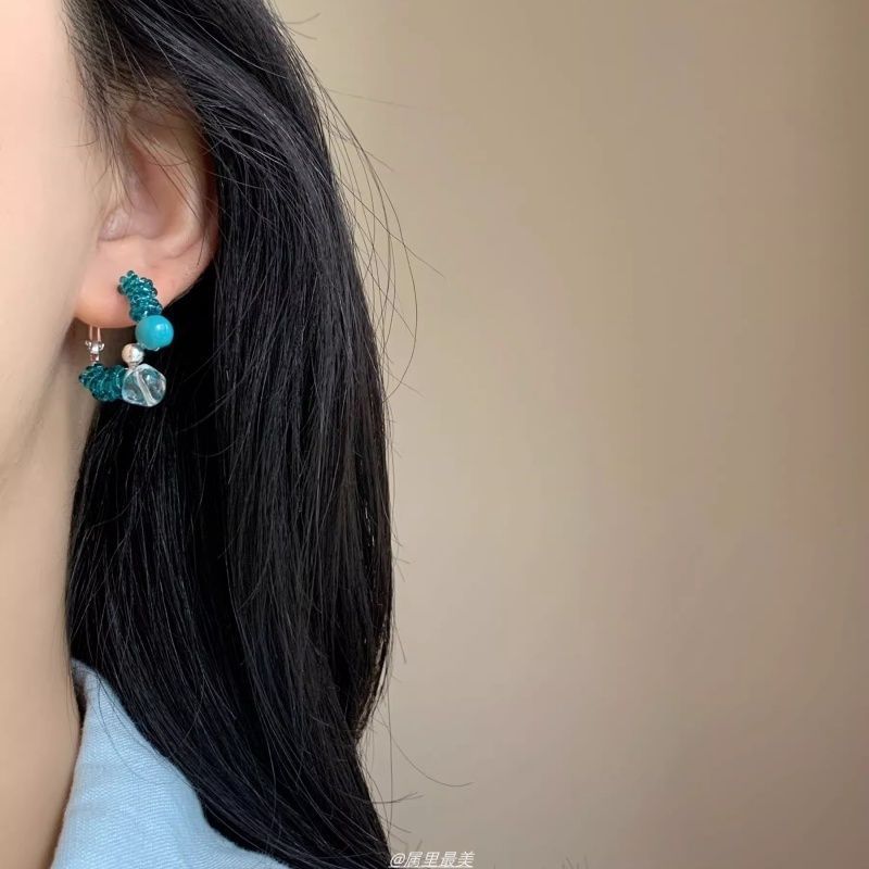 Faux Leverback Earring Hoop Gemstone Alloy Bead