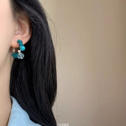 Faux Leverback Earring Hoop Gemstone Alloy Bead