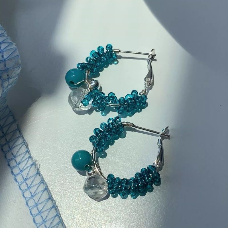 Faux Leverback Earring Hoop Gemstone Alloy Bead