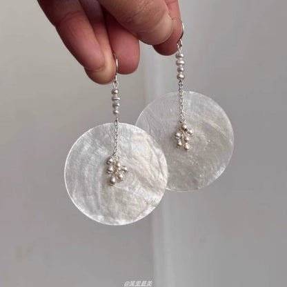 Disc Dangle Faux Pearl Alloy Shell Earring