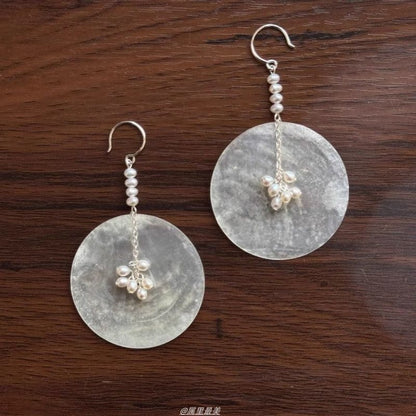 Disc Dangle Faux Pearl Alloy Shell Earring