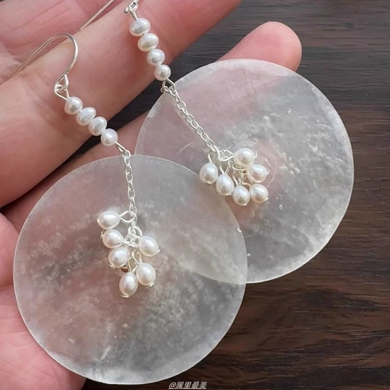 Disc Dangle Faux Pearl Alloy Shell Earring