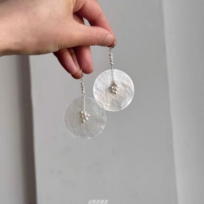 Disc Dangle Faux Pearl Alloy Shell Earring