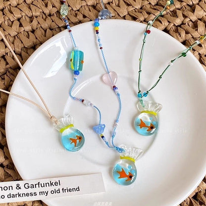 Necklace Goldfish String Resin