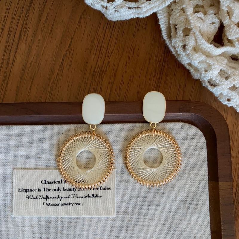 Earring Disc Drop Woven Alloy