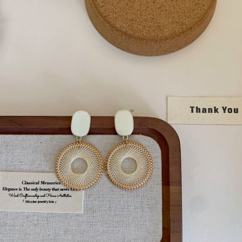 Earring Disc Drop Woven Alloy