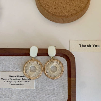 Earring Disc Drop Woven Alloy