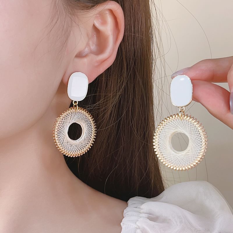 Earring Disc Drop Woven Alloy
