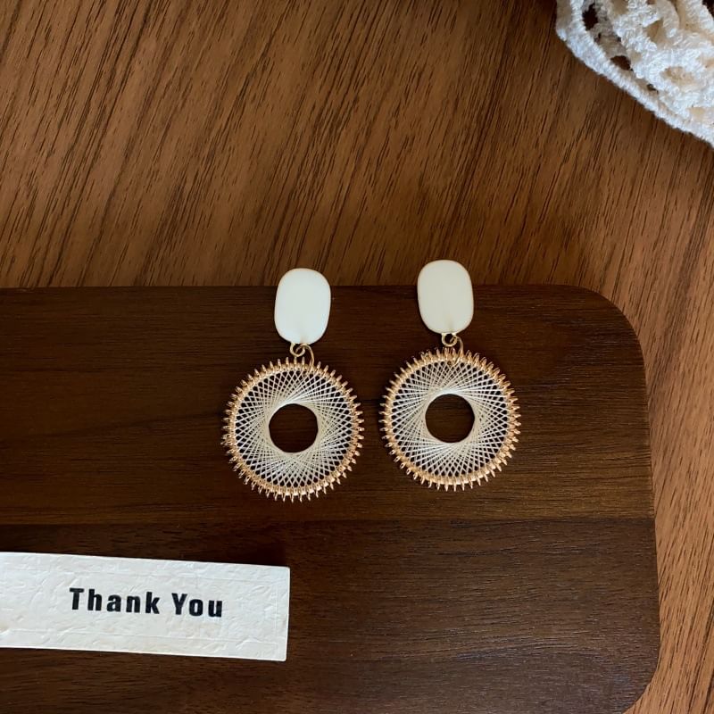 Earring Disc Drop Woven Alloy