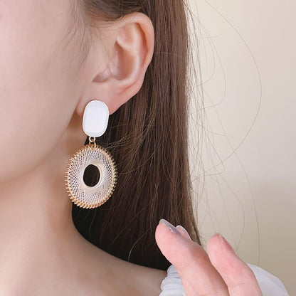 Earring Disc Drop Woven Alloy