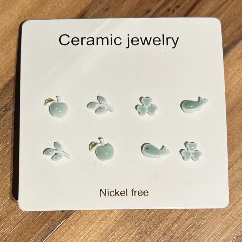 Leaf / 4 Clover Ceramic Apple Earring Stud Whale Pairs: