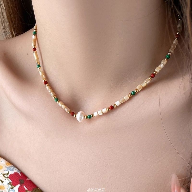 Gemstone Alloy Necklace Faux Pearl Bead