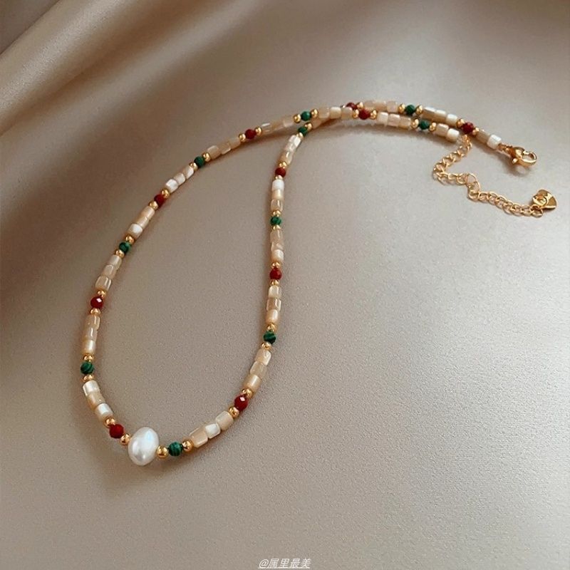 Gemstone Alloy Necklace Faux Pearl Bead