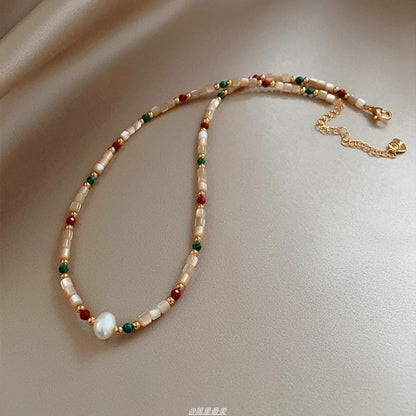 Gemstone Alloy Necklace Faux Pearl Bead
