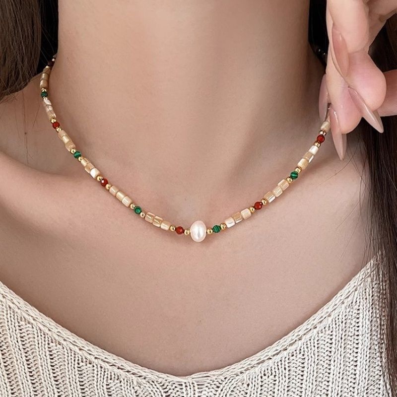 Gemstone Alloy Necklace Faux Pearl Bead