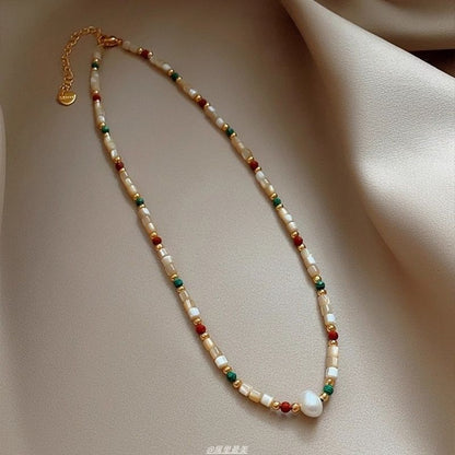 Gemstone Alloy Necklace Faux Pearl Bead
