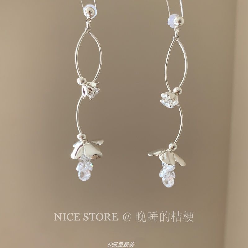 Earring Floral Alloy Dangle Rhinestone