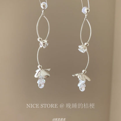 Earring Floral Alloy Dangle Rhinestone