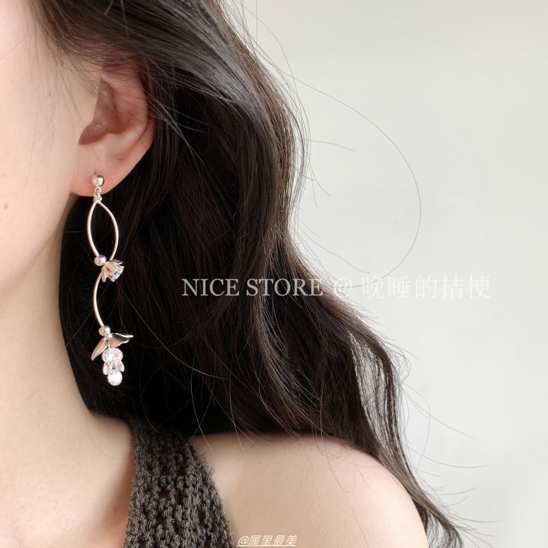 Earring Floral Alloy Dangle Rhinestone