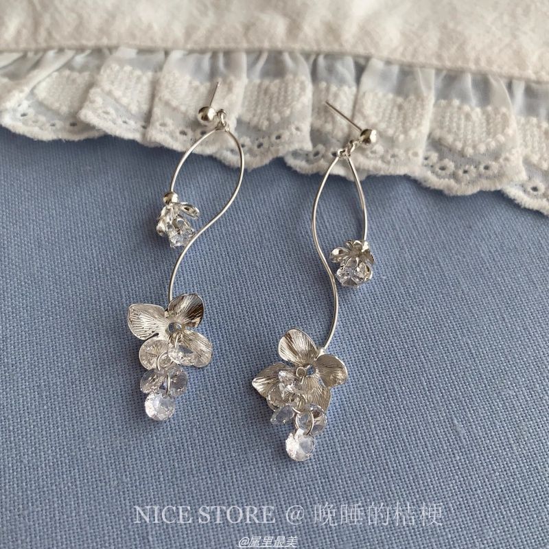 Earring Floral Alloy Dangle Rhinestone