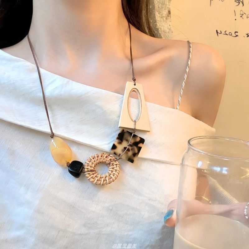 Necklace Cord Geometric Acetate Rattan