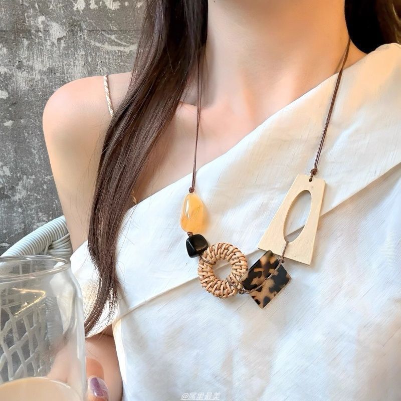 Necklace Cord Geometric Acetate Rattan