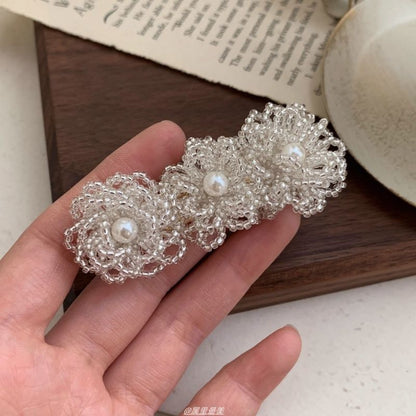 Clip Alloy Floral Pearl Faux Hair Crystal