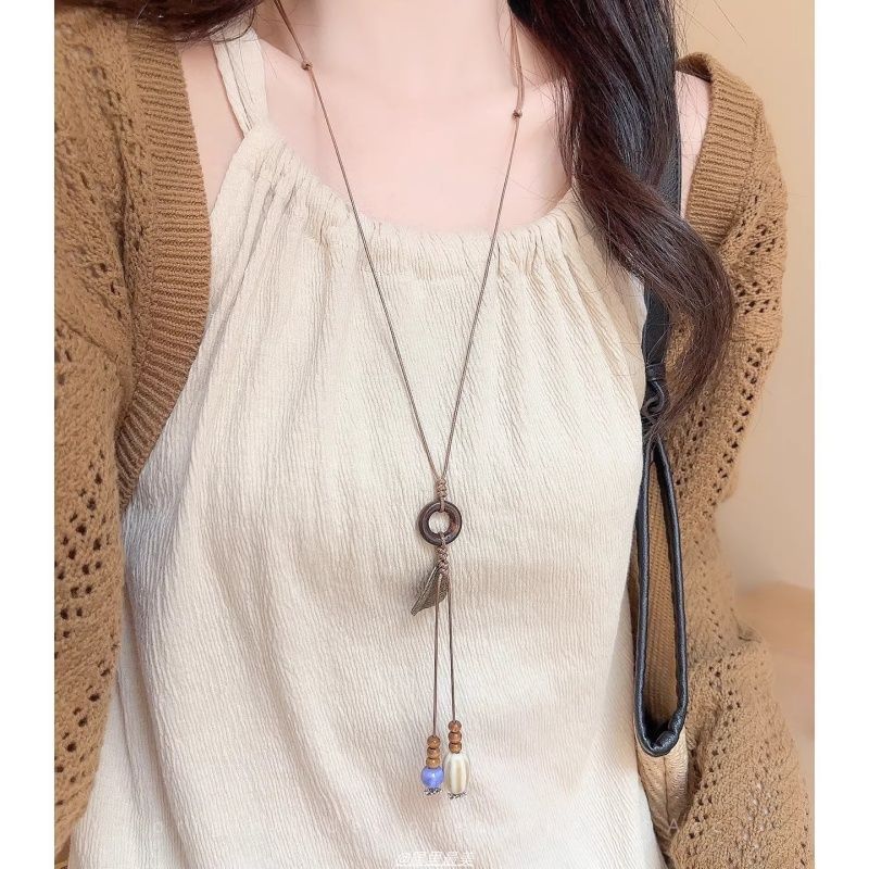 Pendant Cord Hoop Necklace Leaf