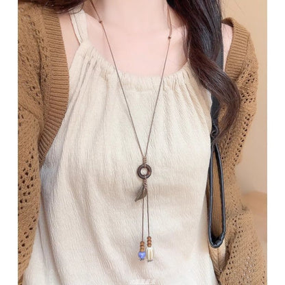 Pendant Cord Hoop Necklace Leaf