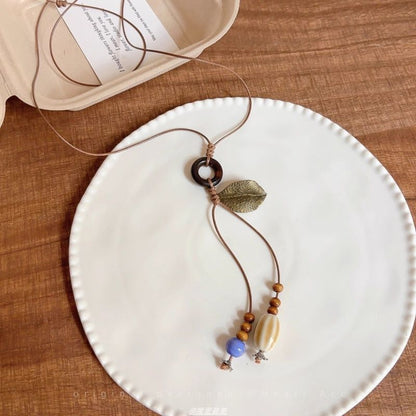 Pendant Cord Hoop Necklace Leaf