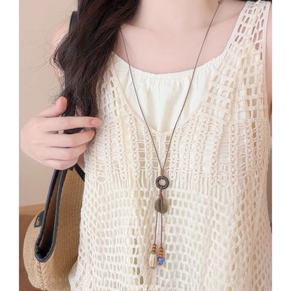 Pendant Cord Hoop Necklace Leaf